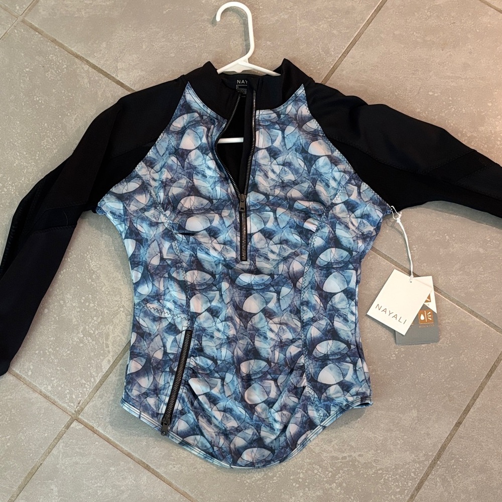 Nayali Blue and Black Patterned Top